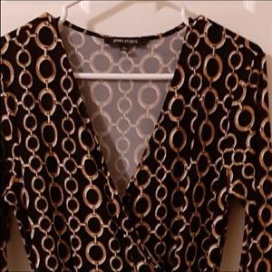 JONES STUDIO DRESS black background with gold chain link design, size M